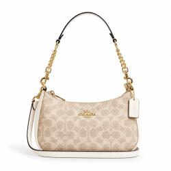 Coach Дамска чанта Coach Teri Shoulder, Signature Cavas, Бежов / Бял (CV933-YELLOW)