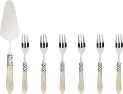 Bugatti Spatulă și furculițe pentru prăjituri Aladdin, perlat-oțel, set 7 piese (ALCAM-N4287) Tacam