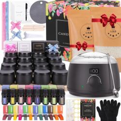 Set complet pentru confectionare lumanari parfumate din soia, Luxofia, aparat topire cu control temperatura, 8 uleiuri esentiale, 12 coloranti, fitiluri, accesorii si cutii cadou incluse, negru (165)