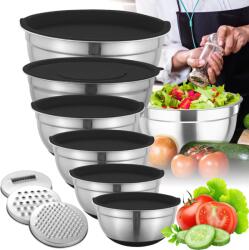  Set 6 boluri inox cu capace etanse, Luxofia, baza antiderapanta din silicon, finisaj interior tip oglinda, 3 discuri, dimensiuni diferite pentru mixare, gatit si depozitare (172) Castron