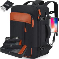  Rucsac de calatorie, Luxofia, 40L, bagaj de mana aprobat pentru zbor, port USB, extensibil, rezistent la apa, include 3 cuburi de ambalare, negru (185)