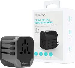 DEVIA Global hálózati töltő utazó adapter, 100-250V, UK/EU/USA/USA/Japán/AU, fekete (ST330865) (ST330865)