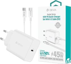 DEVIA Rocket Series hálózati gyorstöltő adapter kábellel, PD, QC, 45W, USB-C, fehér (ST112896) (ST112896)