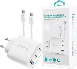 DEVIA Extreme Speed GaN hálózati adapter kábellel, PD 65W, USB-A, 2xUSB-C + USB-C kábel, fehér (ST111967) (ST111967)
