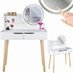 JUMI Scandi 2 fésülködőasztal kerek LED tükörrel 40 cm, 125x80x40 cm 41270 (CM-254121)