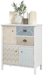 HOMCOM Tálalószekrény, shabby chic fiókos komód, 2 fiók, 3 szekrényrekesz, fenyőfa, fehér (831-157V90WT)