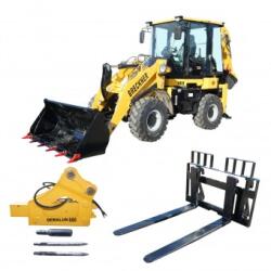  Buldoexcavator 1.8T, motor diesel 61CP Euro 5 cu brat excavator, cupa frontala, furci paleti, picon hidraulic Breckner Germany