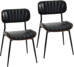 HomCom Set de 2 scaune de dining tapițate cu piele sintetică, cu spătar curbat, picioare din metal 49, 5x49, 5x80 cm, negru și maro | Aosom Romania (83A-565V00BK)