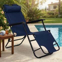  Șezlong de grădină pliabil cu tetieră, albastru, 150 kg, rabatabil (ZRL010 BLUE)