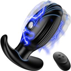 SuperLove E-Stim Vibrating Silicone Anal Plug with Remote Black