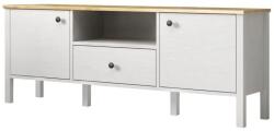 Hanah Home TV szekrény nappaliba 150x58x35 cm, PAL 18mm, él 0.8mm, MDF lábak, fém és fa fogantyúk, fehér - Ellenőrzött A · Re-Bloom