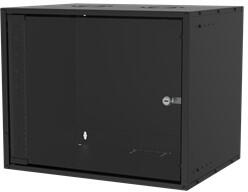 S-Link Rackszekrény 40967 - 9U 19" fali kivitel (450x530x400mm, ablakos, Flatpack, Fekete) (40967)