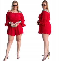 Cavaricci Pliszírozott overál Rövid Plus Size Nagy méret Cavaricci Női Piros (Kom-03)