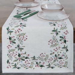 Takoy Traversă de masă pentru Crăciun în nuanțe naturale și verde, 45x140 cm, din chenille, țesută cu model de iarnă Fata de masa