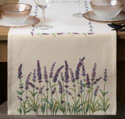 Takoy Természetes-zöld gobelin asztali futó, 40×100 cm, szőtt levendula mintával