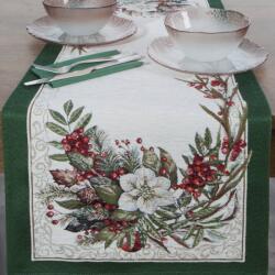 Takoy Zöld-piros karácsonyi asztali futó, 45×140 cm, zsenília anyagból, szőtt karácsonyi mintával