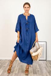 SHOPIKA Rochie oversize din in, cu nasturi pe piept, albastru electric Talie unica