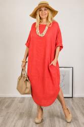 SHOPIKA Rochie oversize lalea cu crapatura rotunjita, din in, corai Talie unica