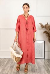 SHOPIKA Rochie oversize din in, cu nasturi pe piept, corai Talie unica