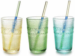 Decorer Set 6 pahare cu paie sticla multicolora Ø 8 cm x 12, 5 H, 350 ml (A80.22.81) Pahar