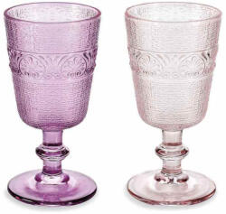 Decorer Set 6 pahare cu picior sticla roz Ø 8, 5 cm x 16, 5 H, 300 ml (A80.22.32) Pahar