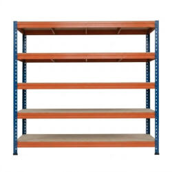 AR Shelving RIVET PRO nagy teherbírású állvány, 180×180×45 cm, 5 szint, forgácslap polccal, 360 kg/polc, kék-narancs