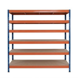 AR Shelving RIVET PRO nagy teherbírású állvány, 252×180×45 cm, 6 szint, forgácslap polccal, 260 kg/polc, kék-narancs