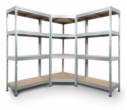 AR Shelving Polcrendszer 2 nagy teherbírású állvánnyal és RIVET sarokpolccal, 180×360×45 cm, 4 szint, HDF polccal, 250 kg/polc, horganyzott