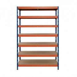 AR Shelving RIVET PRO nagy teherbírású állvány, 252×120×45 cm, 7 szint, forgácslap polccal, 260 kg/polc, kék-narancs