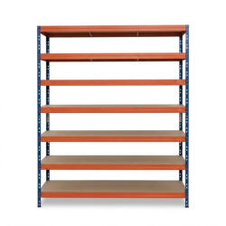 AR Shelving RIVET PRO nagy teherbírású állvány, 252×150×60 cm, 7 szint, forgácslap polccal, 260 kg/polc, kék-narancs