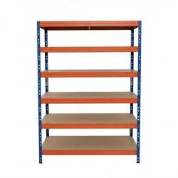 AR Shelving RIVET PRO nagy teherbírású állvány, 252×120×45 cm, 6 szint, forgácslap polccal, 260 kg/polc, kék-narancs