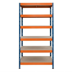 AR Shelving RIVET PRO nagy teherbírású állvány, 252×90×60 cm, 6 szint, forgácslap polccal, 260 kg/polc, kék-narancs