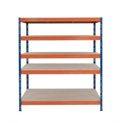 AR Shelving RIVET PRO nagy teherbírású állvány, 252×150×60 cm, 5 szint, forgácslap polccal, 260 kg/polc, kék-narancs