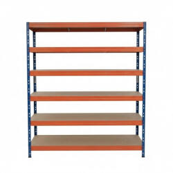 AR Shelving RIVET PRO nagy teherbírású állvány, 252×150×60 cm, 6 szint, forgácslap polccal, 260 kg/polc, kék-narancs