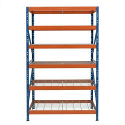 AR Shelving RIVET PRO nagy teherbírású állvány, 252×120×60 cm, 6 szint, acélrács polccal, 260 kg/polc, kék-narancs