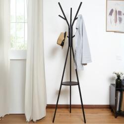 Viyogo Cuier haine cu suport din lemn pentru accesorii, 9 carlige, otel carbon, 180 x 45 cm, negru