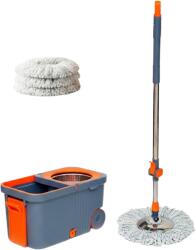 Viyogo Set mop rotativ 360° cu galeata centrifuga din inox, 4 rezerve mop, galeata portabila, sistem evacuare apa, albastru cu portocaliu
