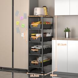 Viyogo Suport slim portabil cu 5 nivele, 4 rafturi retractabile si 1 polita din MDF, rotativ 360°, 38 (L) x 23.5 (l) x 81.5 (H) cm, negru Raft