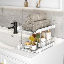 Viyogo Suport cu 2 rafturi retractabile, 2 nivele si 6 compartimente de depozitare, 29 (L) x 20 (l) x 23 (H) cm, alb Raft