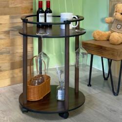 Viyogo Masuta rotunda pentru sticle si pahare de vin, portabila, 2 nivele, lemn cu MDF, 54 x 40 cm Masa de cafea