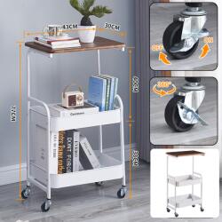 Viyogo Masuta portabila petru cafea, otel carbon, 2 polite si cu o masa de lucru, 79 x 43 x 30 cm, alb Masa de cafea