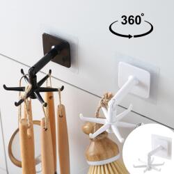 Viyogo Suport autoadeziv de tip cuier, 6 carlige multifunctionale rotative 360°, 11 x 7 x 2.5 cm, alb Agatator cuier