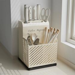 Viyogo Suport ustensile bucatarie, recipient cutite, 3 compartimente, plastic, 21 x 16 x 15 cm, alb
