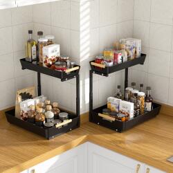 Viyogo Organizator pentru bucatarie sau baie cu 2 rafturi retractabile, inaltime ajustabila, depozitare condimente/cafea, 39.5 (L) x 30 (l) x 41.5 (H) cm, ne Raft