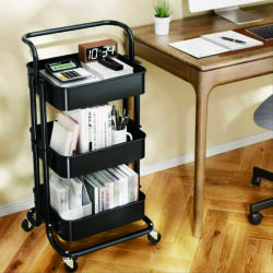 Viyogo Raft portabil cu 3 nivele de depozitare, metal, 42 (L) x 37 (l) x 85 (H) cm, negru Raft