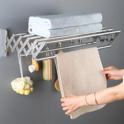 Viyogo Suport pliabil pentru prosoape, inox, 7 bare, 5 carlige, 12-35.5 cm x 58 cm x 14.5 cm, argintiu