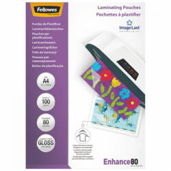 Fellowes Lamináló fólia, A4, 80 mikron, fényes, 100 db/doboz, Fellowes® (5306114) - azellato