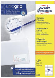 AVERY Etikett címke, 70 x37mm, univerzális, 24 címke/ív, 100 ív/doboz, Avery fehér (3474) - azellato