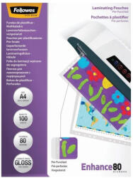 Fellowes Lamináló fólia, A4, 80 mikron, lefűzhető, fényes, 100 db/csom Fellowes (5452502) - azellato