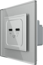 LIVOLO Priza dubla 2 x USB tip C, 2M, 65W, cu rama din sticla, Livolo - gilan - 175,00 RON